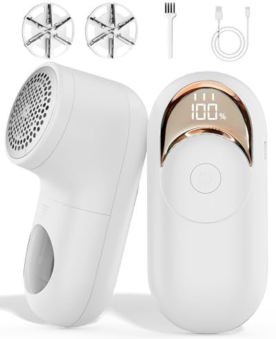 Lint Remover, Bobble Remover Rechargeable for Clothes, LED Display, 3 Speeds Adjustable Fabric Shaver for Clothes, Sweater Shavers for Various Fabrics, White