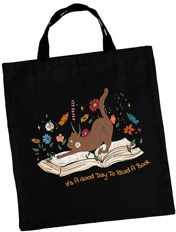 True Statements Baumwolltasche mit Buch-Design - Stofftasche, Stoffbeutel, Einkaufstasche - Geschenk für Buchliebhaber & Leseratten „It's a good day to read a book“ - Schwarz, 38x42 cm, kurzer Henkel