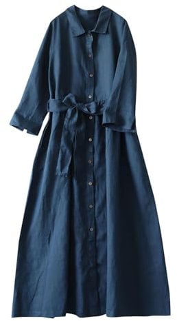 Maxi Dresses for Women UK 3/4 Sleeve Button Open Front Pocket Dress with Collar & Belt Design Casual Shirt Dress 2025 My Orders My Order Trending Deals