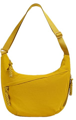 GUSXPPD Damen Halbmond Crossbody Schultertasche, Nylon Crossbody Bag, Hobo Halfmoon Bag, Crossbody Bag Umhängetasche, Halbmond Dumpling Umhängetasche mit verstellbarer Schultergurt (Gelb-M)