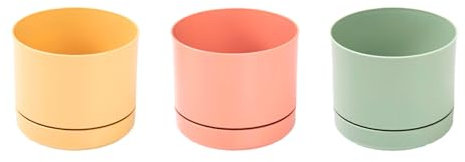 CABLEPELADO - Macetas para Cactus de Plástico, Pack de 3 Unidades, 14 cm Diámetro con Plato Integrado, Colores Pastel, Mini Maceteros para Plantas de Interior