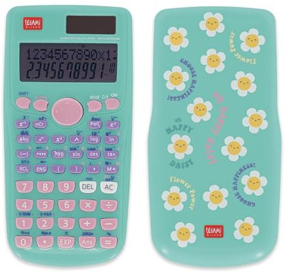 Legami - Calcolatrice Scientifica Count On Me, Tema Daisy, 3 Modalità, Base, Funzioni Scientifiche e Calcoli Statistici, Cover Scorrevole, Digitale, Doppia Alimentazione