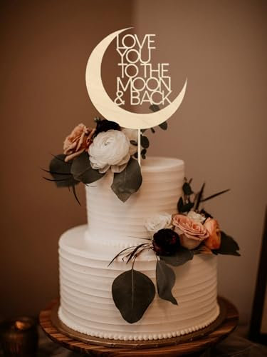 Love You To the Moon and Back Cake Topper,Wooden Wedding Cake Topper for Bridal Shower Party Decorations,Bachelorette Party Decor Supplies Photo Booth Props