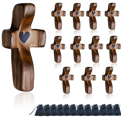 LAIDROC Wooden Cross Fidget, Small Wood Crosses Encouragement Gift Prayer Wooden Cross Christian Gift for Children and Adults (12)