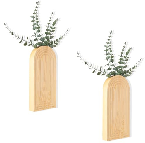 KAMJUNTAR Holz Wandvase 2 Stück Holz Wand Pflanzgefäß Hängende Wandvasen für Blumen Indoor Modern Boho Bauernhaus Dekor für Eingangsbereich, Badezimmer, Wohnzimmer, Küche