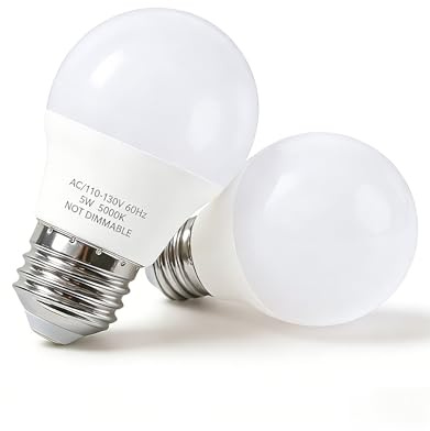 PARTPHONER 5W LED Refrigerator Light Bulbs 40 Equivalent, A15 Small Applicance Light Bulb E26 Medium Base, 120V Waterproof Fridge Bulbs Daylight White Freezer Home Lighting Lamp Non-dimmable, 2 Pack