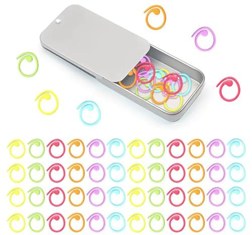 HMCEY Lot de 50 Anneaux Marqueurs pour Tricot,Marque Maille Crochet Metal,Stitch Markers Knitting,Marqueurs Verrouillages,Marqueur de Crochet Colorés pour Bricolage Couture Avec Boîte de Rangement