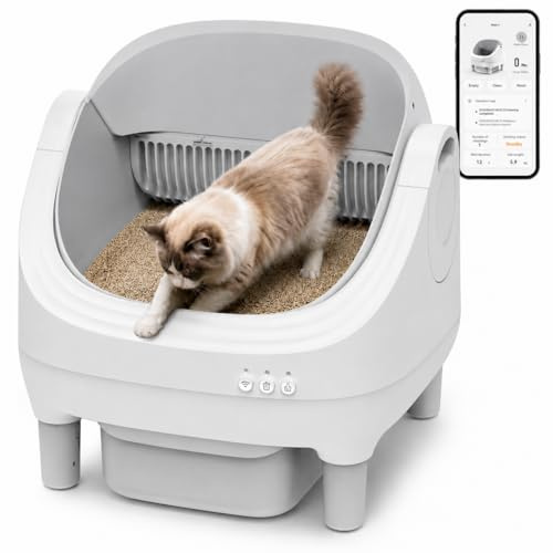 KITPLUS Automatic Cat Litter Box for Cats: Self Cleaning with APP Control, Large Capacity Waste Bin for Odor-Free Disposal, Includes Trash Bags and Safety Features