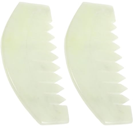SOPOTUTU Jadekamm Kopfhautmassagegerät 2 Stück aus Glattem Jade mit Gua Sha Technik für Entspannende Meridianmassage und Tägliche Haarpflege