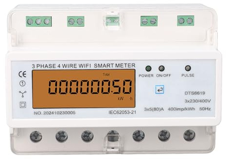 Fafeicy WiFi Smart Energy Meter, 3 Phasen 4-Draht Smart Power Meter mit Hintergrundbeleuchtetem Display, APP-Fernbedienung für TUYA, DIN-Schienenmontage