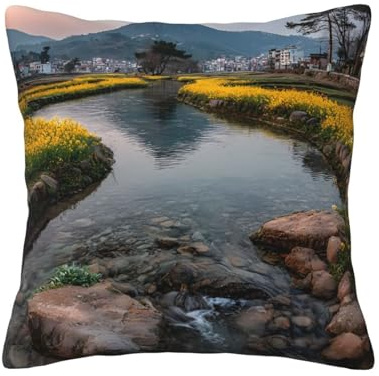 Jzmty 12 in X 12 in Four Seasons Pillowcase Double-Sided Rapeseed Fields Print with Zipper for Sofa Backrest Bedroom Guest