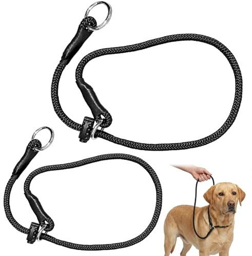 Slip Collar for Dogs, Dog Slip Collar and Training Lead, Effective Control for Daily Walks and Outdoor Activities, Slip Collar for Dogs Adjustable Dog Lead Round Nylon Rope Collars No Pull, Two Pack S