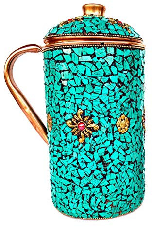 Rastogi Handicrafts Carafe en cuivre pur avec décoration extérieure (Vert)