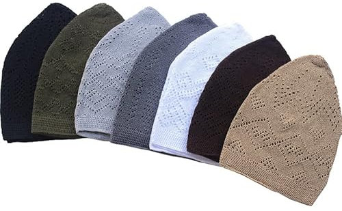 JILANI HANDICRAFT 7 x islamische muslimische Strickmütze Kufi Topi Gebetsmütze gehäkelt Taqiyah Takke Skull Cap