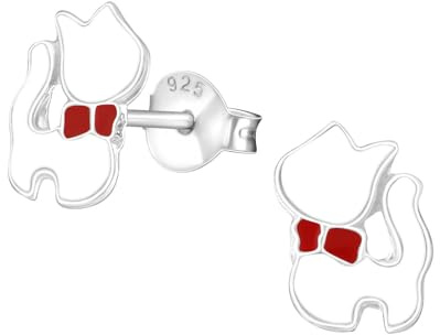 Monkimau Mädchen Ohrringe Katze Ohrstecker aus 925 Sterling Silver echt Silber weiß