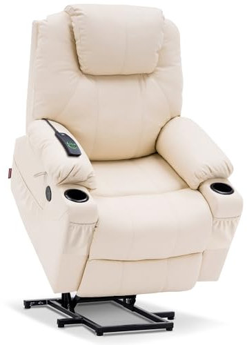 MCombo Fauteuil Releveur Électrique, Fauteuil Relax Électrique avec Fonction Massage et Chauffage 7040 (Crème)