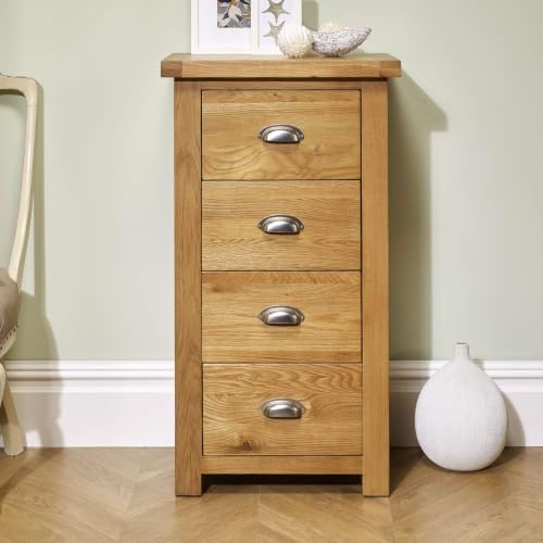 Birlea Woburn 4 Drawer Narrow Chest, Wood, Oak, 38 x 55 x 100 cm