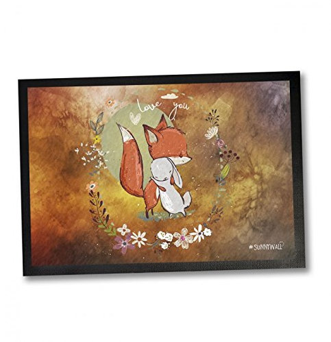 35 x 50 Fußmatte Fuchs Fox Hase Rabbit in love Einweihungsgeschenk Geschenk für Einweihung Fußabtreter Türmatte