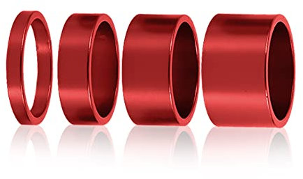 Dioche Fahrrad Headset Spacer, 4pcs Aluminiumlegierung Headset Spacer Set Fahrrad Vorderschaft Gabelunterlegscheibe 5mm / 10mm / 15mm / 20mm(Rot)