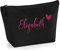 Personalisiert Name Initialen & Herz Kosmetiktasche Damen Schminktasche für Handtasche Makeup Tasche - Glitter oder Flocke Material Druck - Rosa Glitzer - L | Schwarz