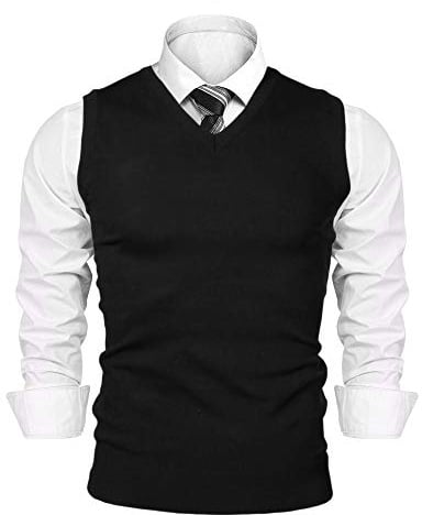 Sykooria Pull Homme sans Manches en Col V Gilet Veste en Maille Automne Homme Cardigan Décontractée en Tricot