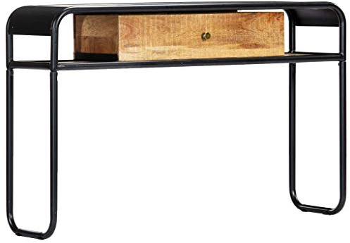vidaXL Console Table with Drawer - Industrial Style Hallway Side Table - Durable Solid Mango Wood with Steel Frame - Brown, 118x30x75 cm
