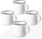 FUN FAN LINE - Set di tazze smaltate 350ml caffè/tè/calde/fredde, Tazze vintage da campeggio, picnic o viaggio, Design retrò colori pieni, Leggero, portatile e resistente. (Bianco, 4 tazze)