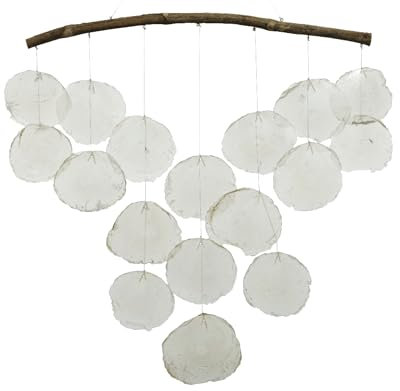 Kaemingk Windspiel Capiz Muscheln 51x56cm - Capiz Muschel Girlande Mobile Treibholz Windspiel - Länge ca. 56 cm- Perlmutt Weiß