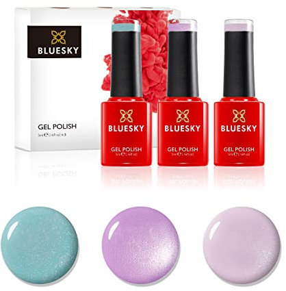 Risonniers à ongles Bluesky Gel, poudre pastel, palais congelé 63907, fraise rose A031, faisant signe de la bégonia 80597, 3 x 5 ml, rose, vert, farce (nécessite de curoter