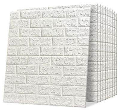 Trintion Wandpaneele Selbstklebend 10 Stück 3D 70x77cm Ziegel Tapete Steinoptik Wandaufkleber Wasserdicht Wandtapete für Küche Schlafzimmer Badezimmer Wohnzimmer(Weiß)