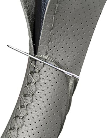 Vintree Cubierta de Volante de Cuero de Microfibra Negro Bricolaje Fundas para automóvil con Aguja e Hilo Accesorios de Interior, Comodidad para Coche (Gris)