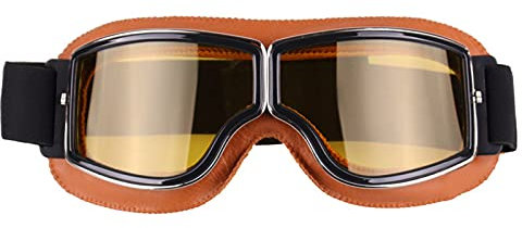 Retro Motorradbrille Brille Vintage Motorradbrille Outdoor Sport Leder für Harley Fliegerbrille (Color : Yellow box Orange)
