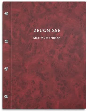 Personalisierte Zeugnismappe in roter Marmoroptik – 2-zeiliger Wunschtext als Prägung – 12 Hüllen für DIN-A4 Dokumente