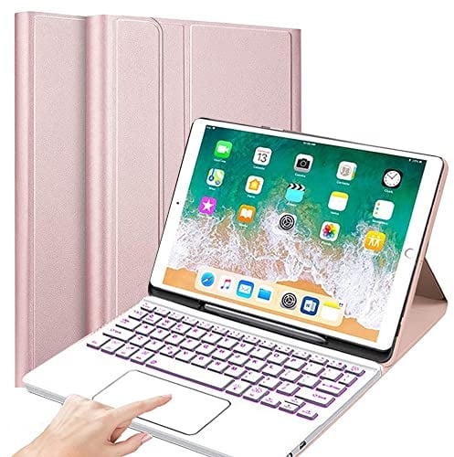 QYiiD Custodia con Tastiera Touchpad per iPad PRO 12.9 1a/2a Gen 2017/2015 [Vecchio Modello] - Custodia Protettiva Sottile con Retroilluminato Tastiera QWERTY Rimovibile - con Portapenne, Oro Rosa