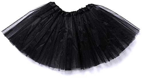FUREINSTORE Falda de Tutú para Niñas, Falda de Tul para Ballet 3 Capas Elástica Disfraz de Princesa Carnaval 30cm de Largo Talla Única (Negro)