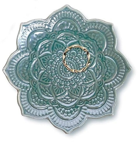 Titanape Small Green Mandala Trinket Dish Jewellery Tray, Ceramic Decorative Ring Holder Dish, Gifts for Women, Friend, Mum, Girls, Her, Birthday Christmas Valentines' Mothers' Day Present