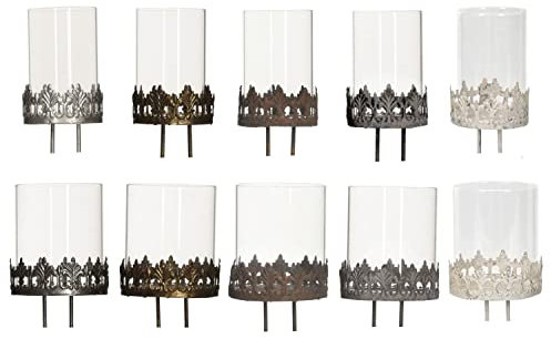 NETPROSHOP Kerzen- und Teelichthalter für Kränze mit Glasaufsatz zum Stecken Auswahl, Farbe:Weiss Antik, Auswahl:5.5 cm