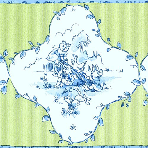 CONCORD WALLCOVERINGS Tapetenbordüre mit Cartoon-Muster, Hasen, Frösche, Enten für Kinderzimmer, Spielzimmer, Grünblau, 4,1 x 24,1 cm, ID5465B