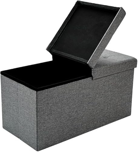 Zedelmaier Sitzbank mit Stauraum, Sitzhocker Faltbar Sitztruhe belastbar bis 300 kg, Deckel klappbar, klappbare Sitztruhe für Wohnzimmer, Flur, Schlafzimmer, 76x38x38 cm, Hellgrau