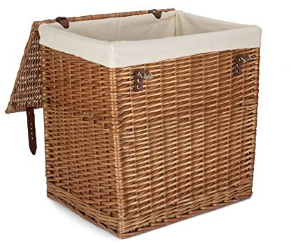 Red Hamper H190W/2 Wicker Large Boutique Double Steamed Wash Storage Laundry Basket With Lining