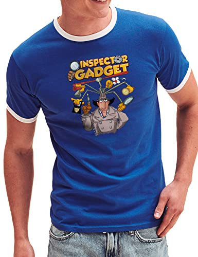 Camisetas EGB Camiseta Cuello Blanco Inspector Gadget Ochenteras 80´s Retro Comic Tallas Especiales (Azul, L)