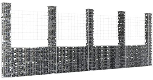 Tidyard Gabionenkorb U-Form mit 5 Säulen Garten Gabione Gabionen Steinkorb Steingabionen Sichtschutz Drahtkorb Drahtzaun Mauersteinkorb Gabionenzaun Gitterkorb Eisen 500x20x200 cm