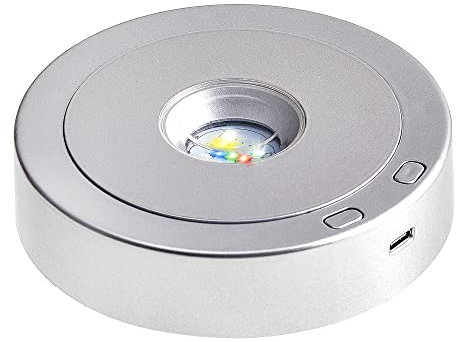 EUSTUMA Rotierender LED-Display-Sockel, buntes Licht, Kristallständer, geeignet für kugelförmige Glaskristall-Kunstwerke, Urlaubsparty-Dekoration. (Silber)