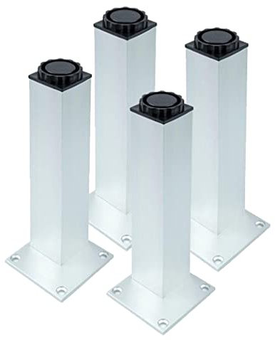 AZERODESIGN Pata de Mueble Pack de 4 Unidades, para Muebles de baño, Cocina y hogar, Perfil Aluminio 40x40mm Base atornillable de 65x65mm, con regulación de 20mm Color Aluminio Cromo Mate (120MM)