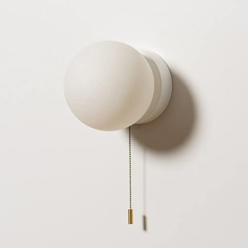 Jadssox Globe Applique Murale en Verre Blanc Applique Murale Moderne avec Interrupteur à Tirette, Appliques murales Nordiques luminaires G9 tête de lit Lampes pour Salon Chambre
