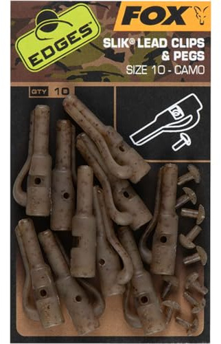 Fox Edges Camo Size 10 Slik Lead Clip + pegs - 10 Leadclips, Bleiclips, Befestigungsclips, Clips zum Karpfenangeln