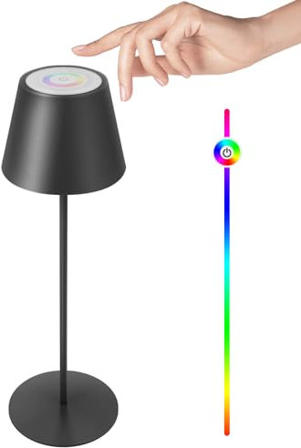 FUYO Tischlampe Kabellos Dimmbare Touch Control Led Tischleuchte mit Warmweiß 8 Farben RGB Outdoor Tischlampe wasserdicht für Innen Außen Terrasse Schlafzimmer Esstisch Balkon BBQ (Schwarz)