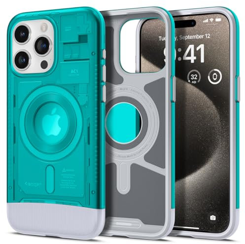 Spigen Classic C1 MagFit Case for iPhone 15 Pro Max, Compatible with MagSafe Accessories - Bondi Blue