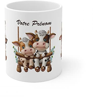 Jm-Déco Mug personnalisé personnalisable avec prénom ou petit texte - Idée cadeau - Mug original pour Enfant ou Adulte (Vaches)