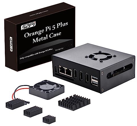 GeeekPi Orange Pi 5 Plus Gehäuse mit Lüfter,Orange Pi 5 Plus Metallgehäuse mit 40mm Lüfter,4pcs Kühlkörpern für Orange Pi 5 Plus 4GB/8GB/16GB